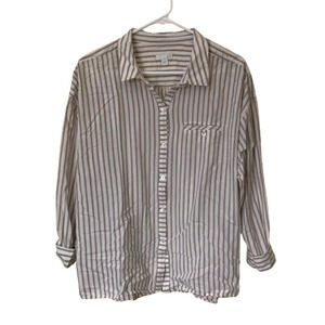 J. Jill Cotton Button Down Striped Long Sleeve Shirt Size L